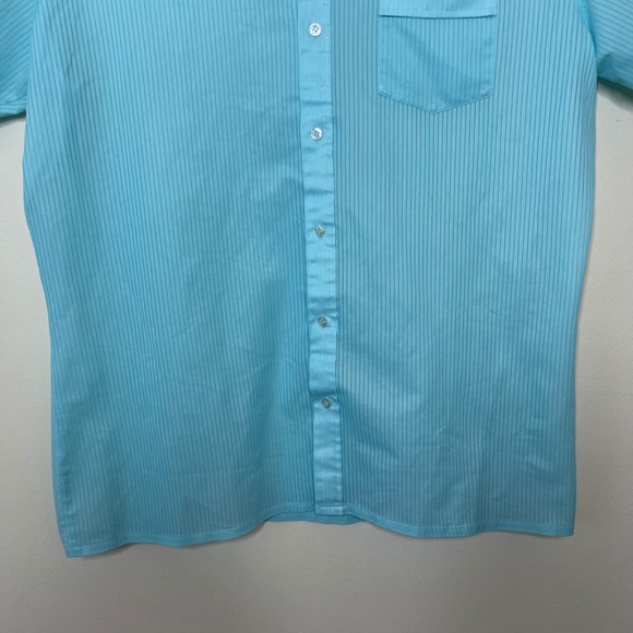 Vtg David Harrison Shirt Men's XL Sheer Light Blue 70's Mod Disco Dagger Collar - Picture 3 of 10